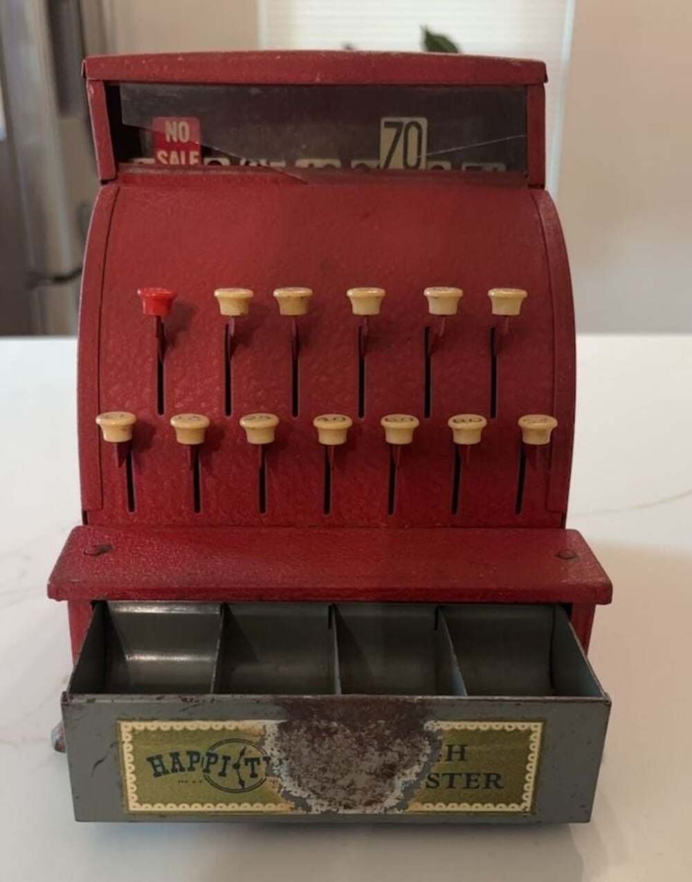 Vintage‎ Happi-Time Cash Register Toy Red Metal